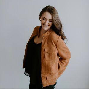Solitaire Faux Suede Bomber Jacket